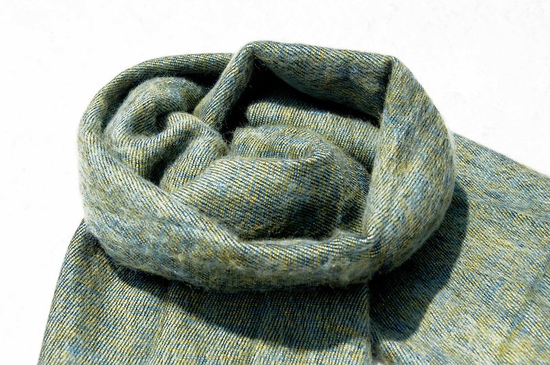 純羊毛披巾/boho針織圍巾/手織圍巾/針織披巾/蓋毯/羊毛圍巾-綠地 - 絲巾 - 羊毛 綠色
