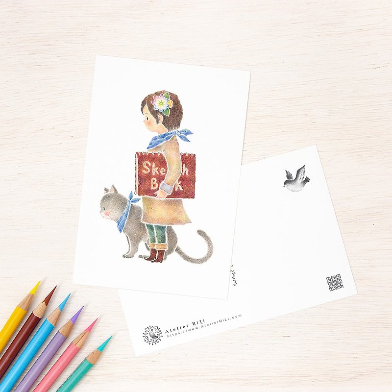Set of 5 pieces. Like a picture book. Postcard "Mikuru and Cat Peach" PC-417 - Cards & Postcards - Paper Multicolor