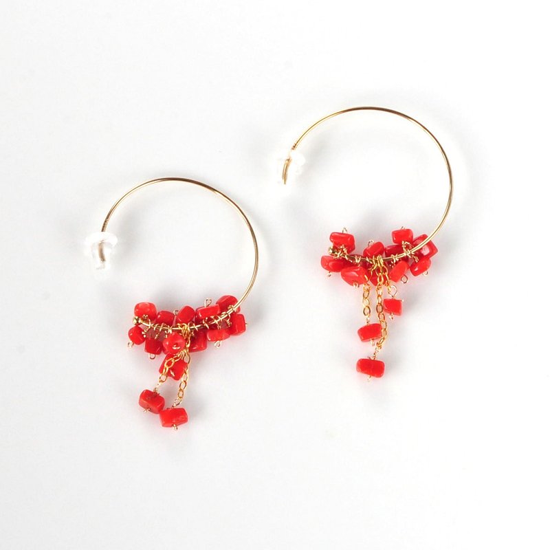 Rouge Corail　サルディーニャ産赤本珊瑚フープピアス - 耳環/耳夾/耳骨夾 - 寶石 紅色