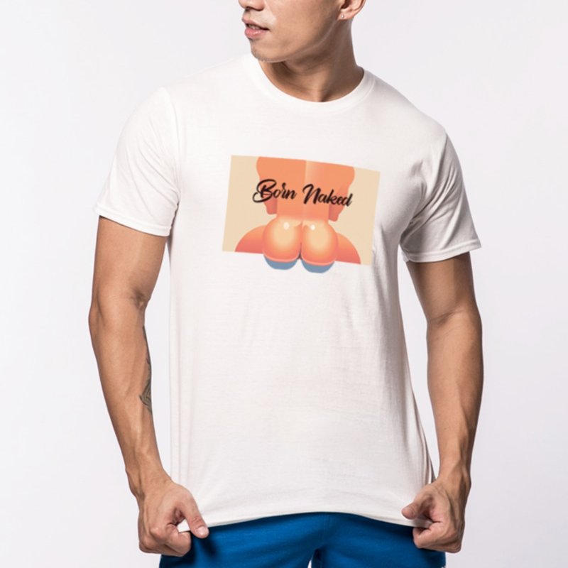 AttentionWear我的美尻系列T-shirt【天生美尻-白色】│ATTENTION - 男 T 恤 - 棉．麻 白色