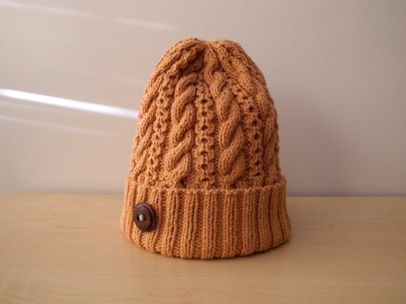 Knit hat Knit hat of orange cotton wool - หมวก - วัสดุอื่นๆ สีส้ม