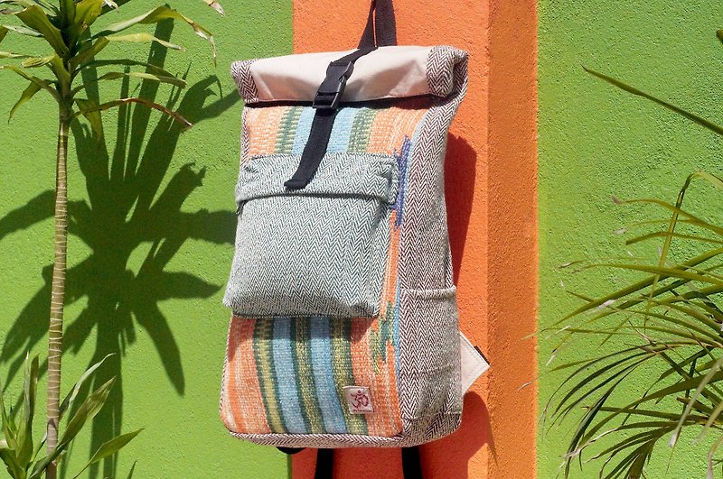 手縫いデザインのコットンリネンバックパックショルダーバッグパッチワークバッグ登山バックパック国家-モロッコ絨毯 - リュックサック - コットン・麻 多色