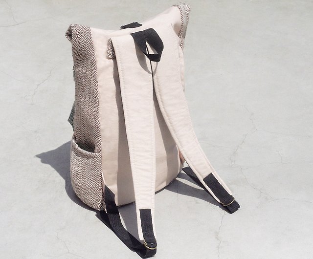 手縫いデザインのコットンリネンバックパックショルダーバッグパッチ