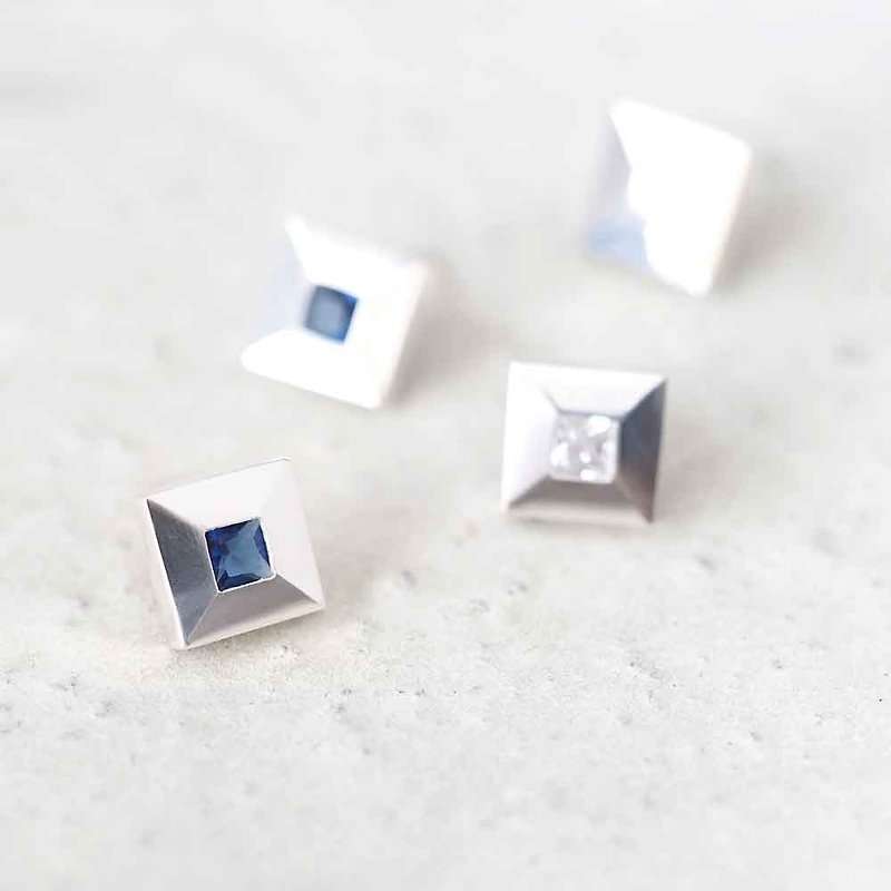 Tile Stone Earrings 925 Sterling Silver September Birthstone - Earrings & Clip-ons - Other Metals Blue