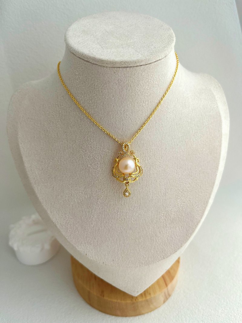 復古感可調教淡水珍珠純銀吊飾項鏈 - 項鍊 - 珍珠 