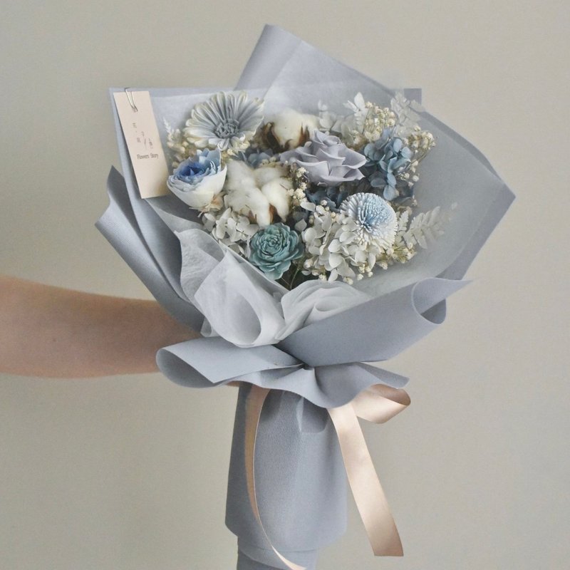 /藍白色莫蘭迪花束/生日花束 婚禮 客製化 開幕 求婚 畢業花 七夕 - 乾燥花/永生花 - 植物．花 