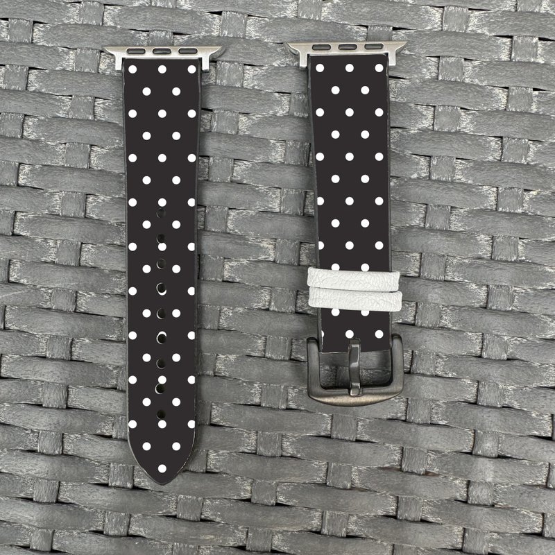 白色波點黑色 Apple Watch 潮流矽膠錶帶 - 錶帶 - 矽膠 黑色