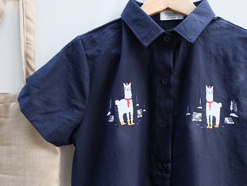 Alpaca Shirt : cotton navy color - 女裝 上衣 - 棉．麻 藍色