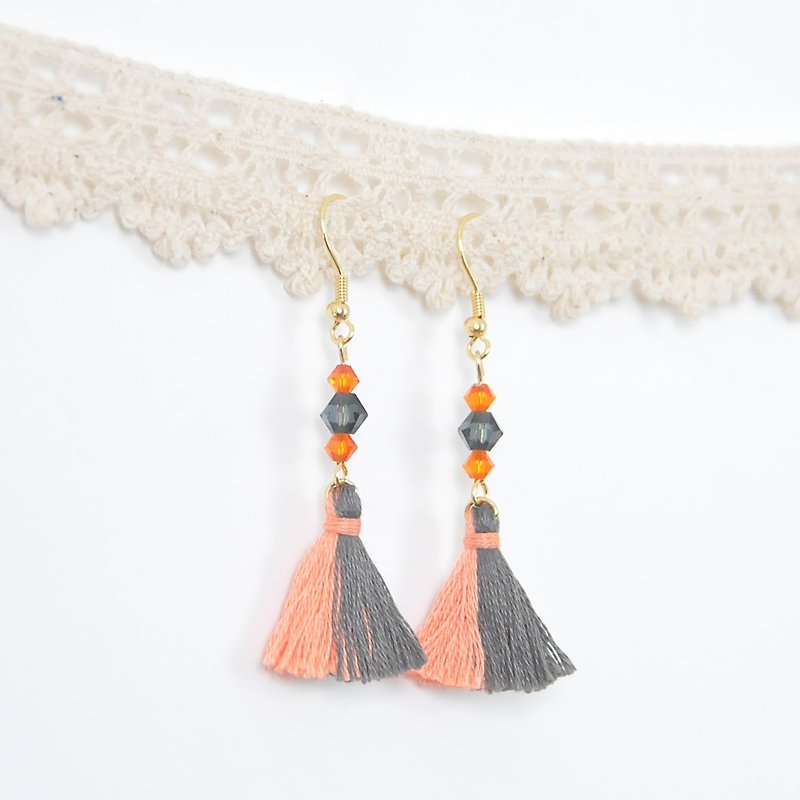 Two-tone tassels. Czech crystal. Earrings Two Colorway Tassel. Crystal. Earring - Earrings & Clip-ons - Thread Orange