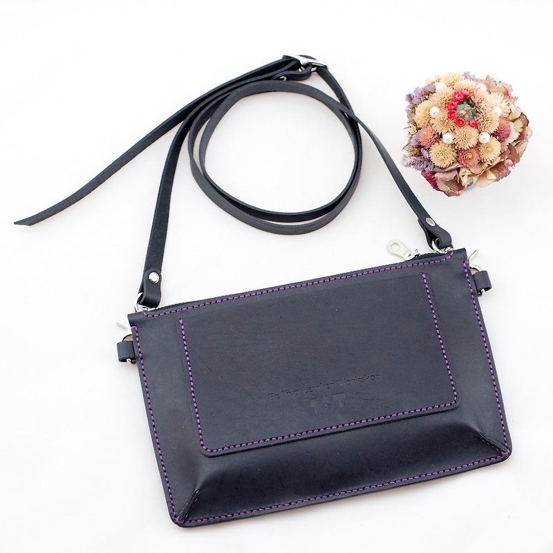 Be Two | Black Vegetable Tanned Leather Handbag - Messenger Bags & Sling Bags - Genuine Leather Black