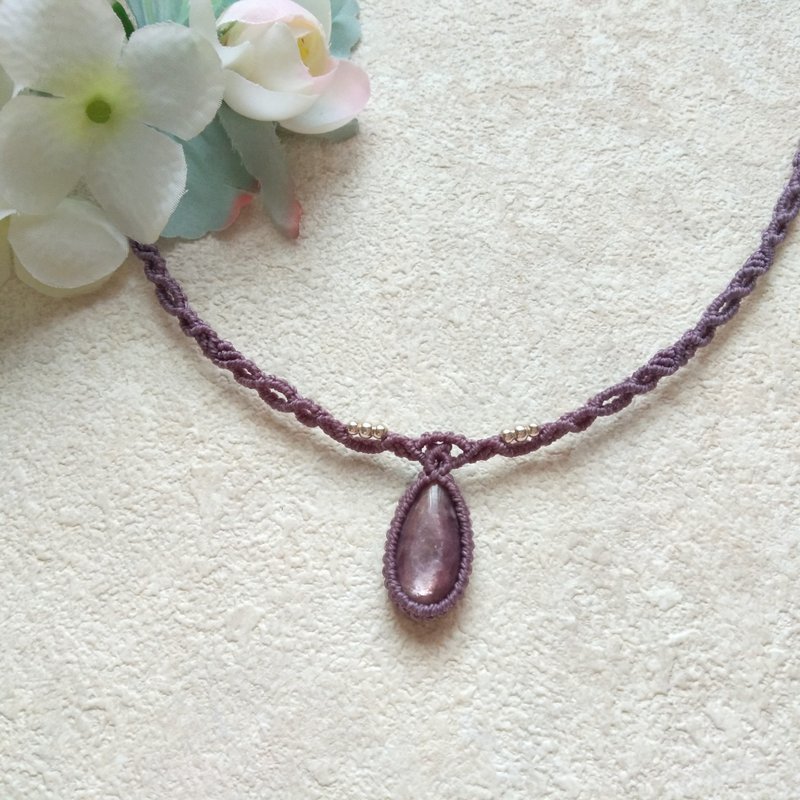 Lepidolite. South American Brazilian Wax thread braided necklace - Necklaces - Semi-Precious Stones Purple