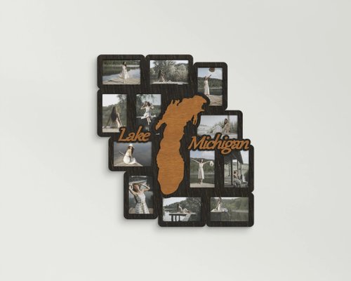 Mr.Carpenter Store Custom Michigan Map decor for lake house Engraved picture frame Photo collage