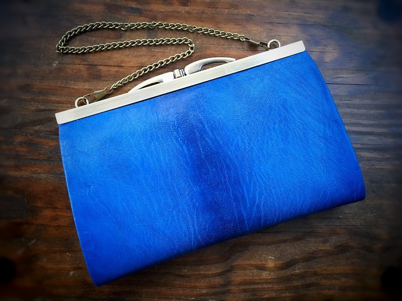 Arlan Goat Leather wallet Clutch Shoulder Bag Lapis Lazuli Blue - Messenger Bags & Sling Bags - Genuine Leather Blue