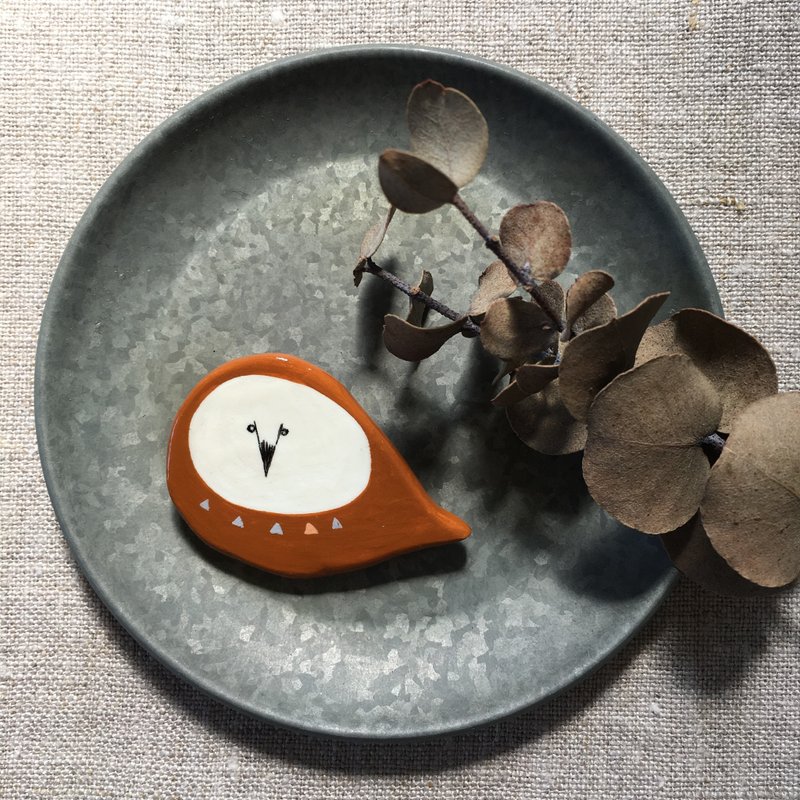 貓頭鷹胸針 - 心口針/胸針 - 黏土 咖啡色