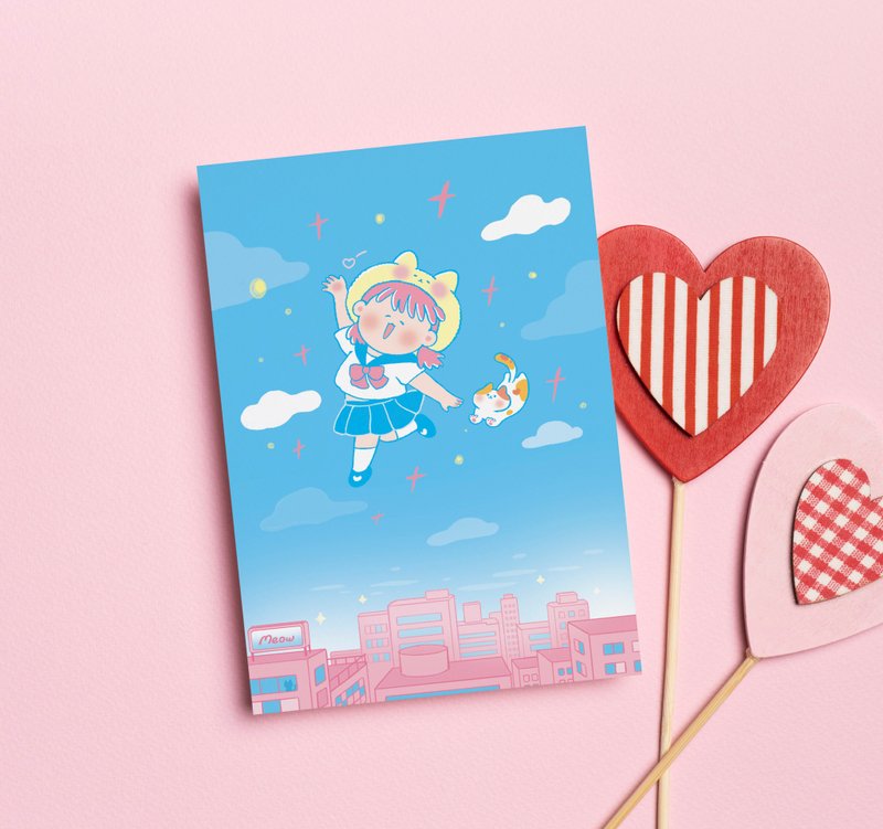 Kyraillust 插畫明信片 Postcard - 貓與青空 - 卡片/明信片 - 紙 藍色