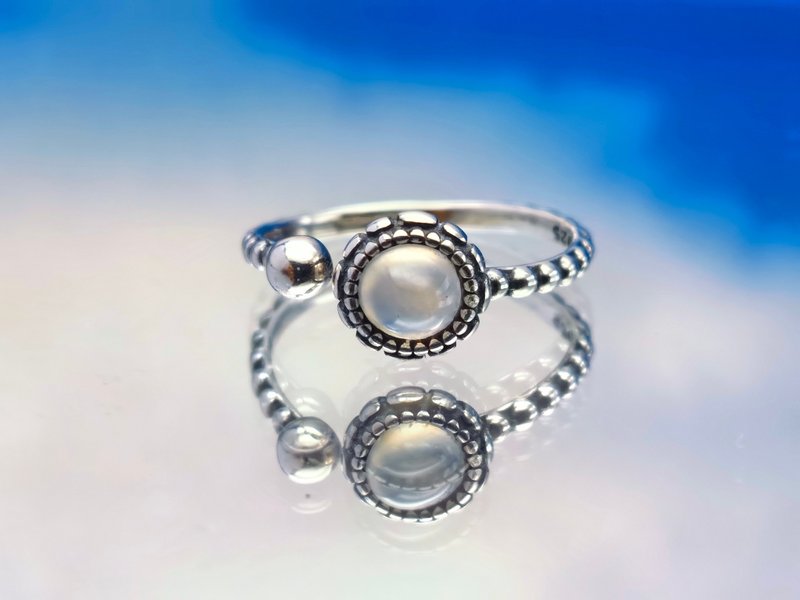 Silver Collection - Icy white jadeite cabochon silver ring - General Rings - Gemstone 