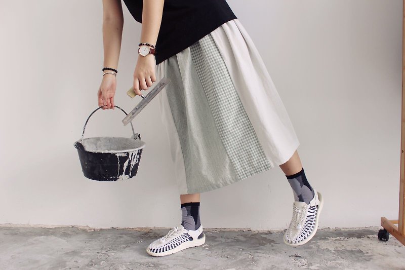 自家製メロングリーンのスカートをキルティング - スカート - コットン・麻 グリーン