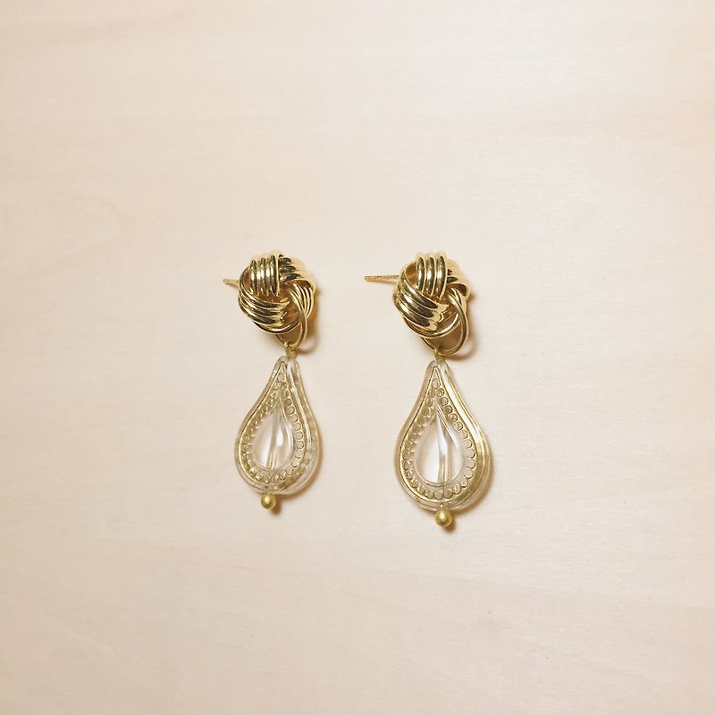 復古麻花雕刻水滴耳環 - 耳環/耳夾 - 銅/黃銅 金色