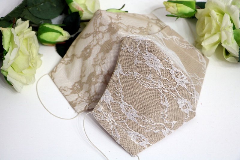 Bridal face mask with lace Reusable cloth mask Elegant protektive face mask - หน้ากาก - ผ้าฝ้าย/ผ้าลินิน ขาว