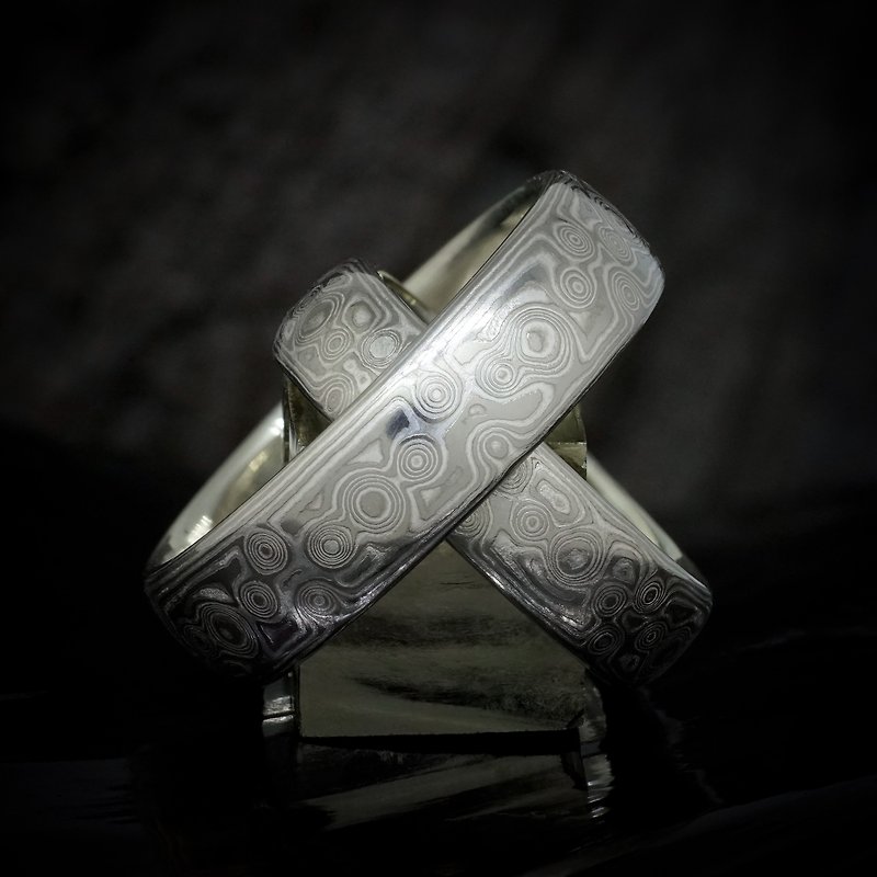 木目金の結婚指輪パラジウムとシルバーのグレートスクエア - ペアリング - 貴金属 シルバー