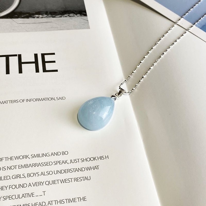 | Gemstone Necklace Series|Aquamarine drop pendant (S925 sterling silver x necklace x clavicle chain x customized) - สร้อยคอทรง Collar - เครื่องเพชรพลอย สีน้ำเงิน