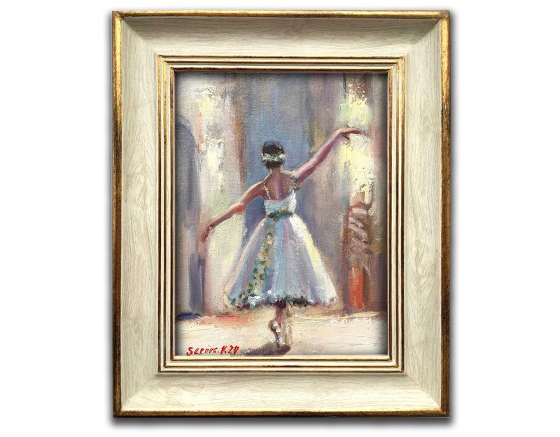 Framed Ballerina Painting Original girl woman dancer Impressionist Ballet Art - ของวางตกแต่ง - วัสดุอื่นๆ ขาว