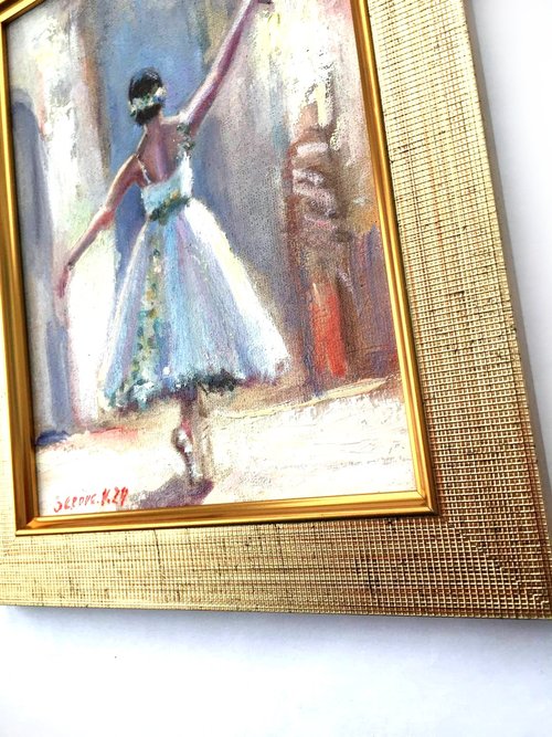 額入りバレリーナ絵画 オリジナル少女女性ダンサー印象派バレエ