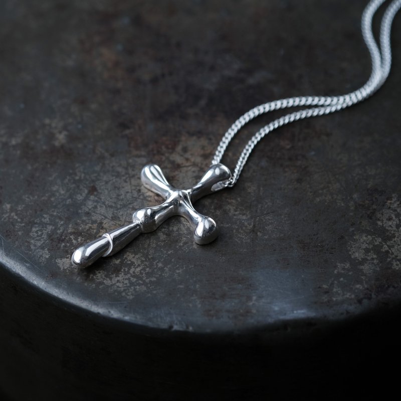 3D Cross Men's Necklace Silver 925 - สร้อยคอ - โลหะ สีเงิน