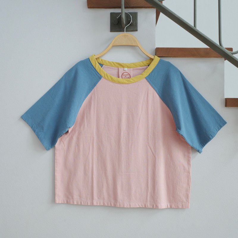 baseball shirt no.2 - 女 T 恤 - 棉．麻 粉紅色