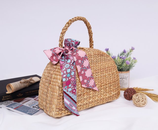 Picnic Basket Straw Bag Picnic Bag Straw Knitted Top Handle