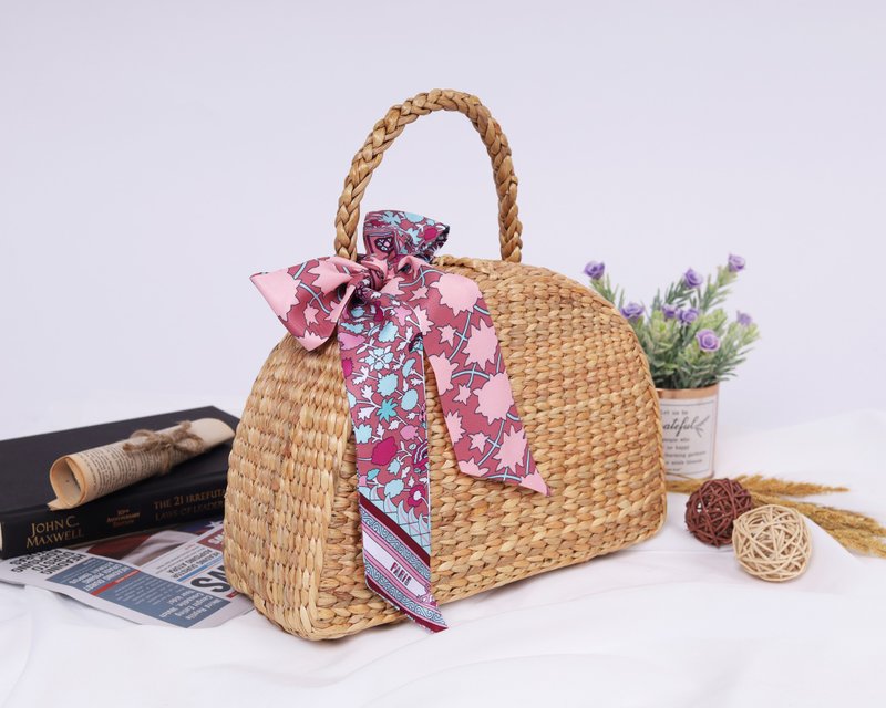 Picnic Basket, Straw Bag, Picnic Bag, Straw Knitted Top Handle, Tote Wicker Bag - 手提包/手提袋 - 其他材質 咖啡色