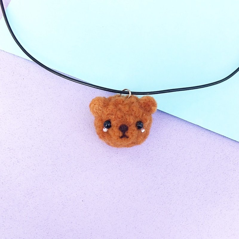 Wool Felt Teddy Bear Head Necklace - สร้อยคอ - ขนแกะ สีนำ้ตาล