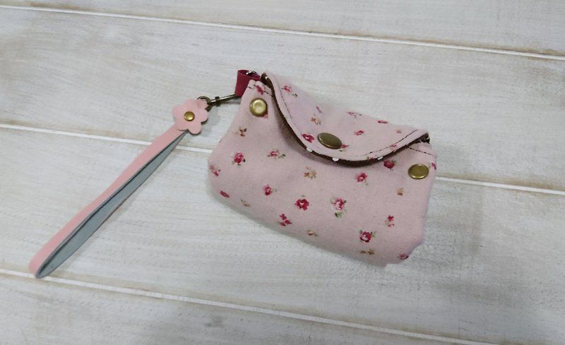 Three pink small floral purse / Christmas gift exchange - กระเป๋าใส่เหรียญ - ผ้าฝ้าย/ผ้าลินิน สึชมพู