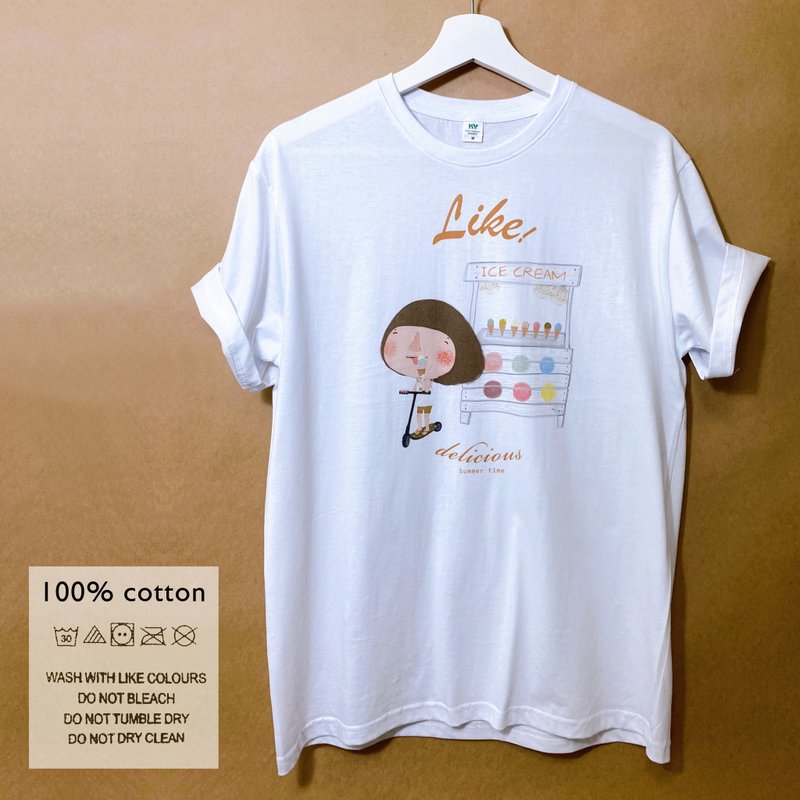 棉質短袖T-Shirt  Dolly(朵力) Like!  Ice cream - 女 T 恤 - 棉．麻 白色
