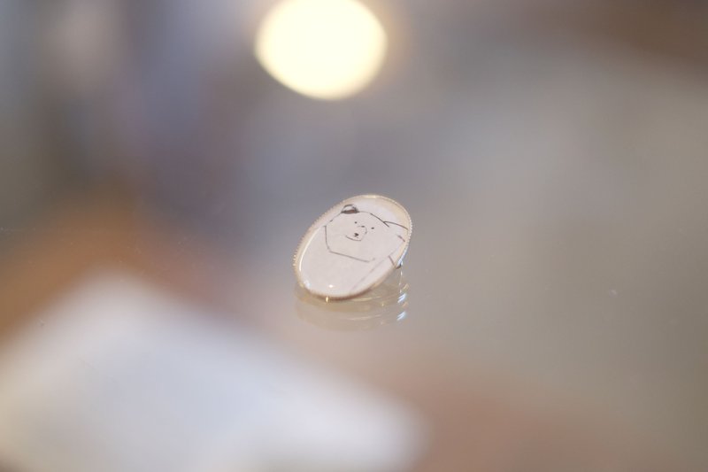 ブローチ 目がしぱしぱクマ - 胸針 - 樹脂 白色