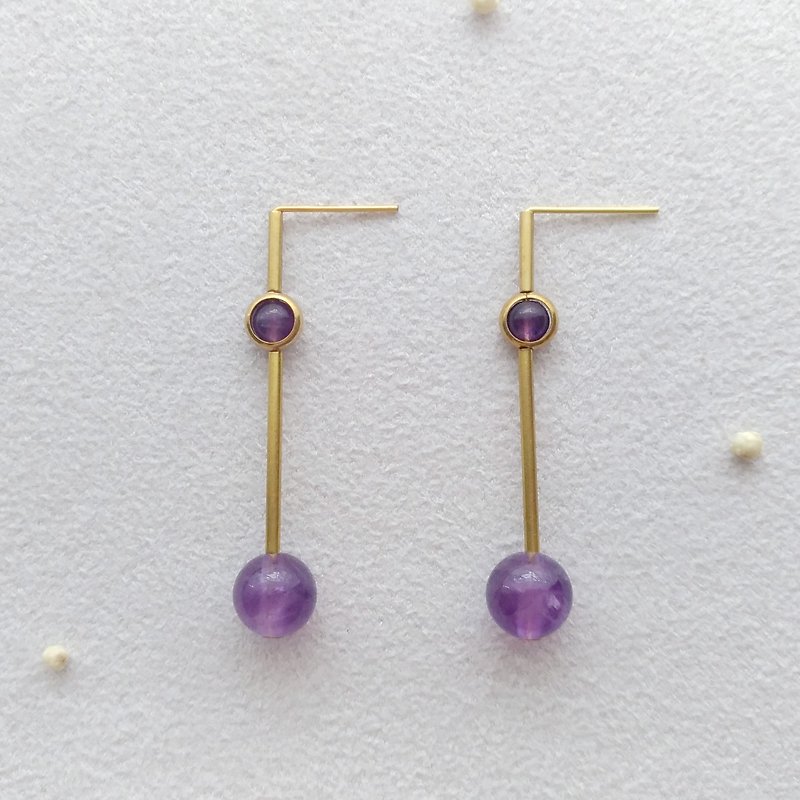 [Rational and emotional] 2. Brass amethyst earrings - Earrings & Clip-ons - Gemstone Purple