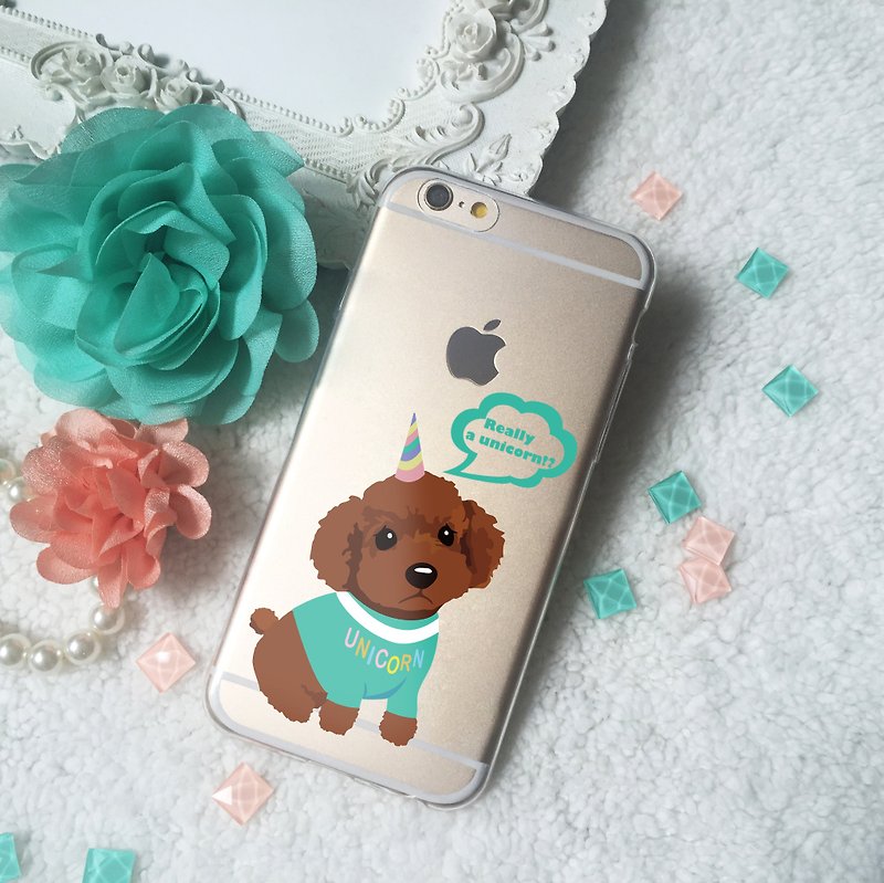 Sitting Poodle Brown Poodle or Unicorn Clear TPU iPhone Case iphone x 8 7 S9 S9+ - Phone Cases - Silicone Transparent