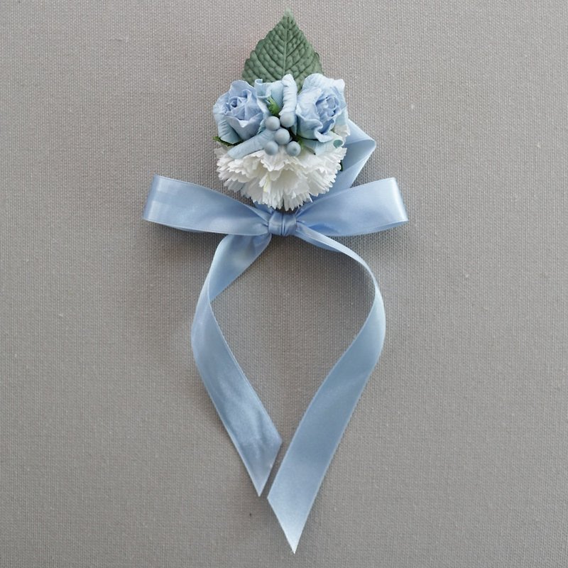 BB202 : ดอกไม้ผูกข้อมือเพื่อนเจ้าสาว สีฟ้าพาสเทล - สร้อยข้อมือ - กระดาษ สีน้ำเงิน