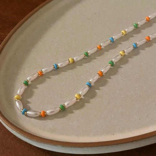 KAREN JEWELRY 夏日撞色珍珠串珠項鍊 珍珠項鍊