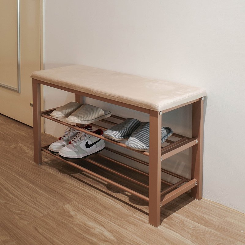 【ikloo】輕奢絨布玄關穿鞋椅 (雙層鞋架 鞋櫃 椅凳 收納架 置物) - 其他家具 - 棉．麻 
