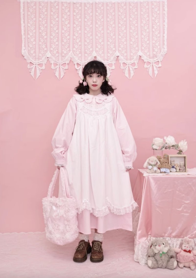 復古少女感 蕾絲花瓣連身裙 背心裙 - 洋裝/連身裙 - 其他材質 白色