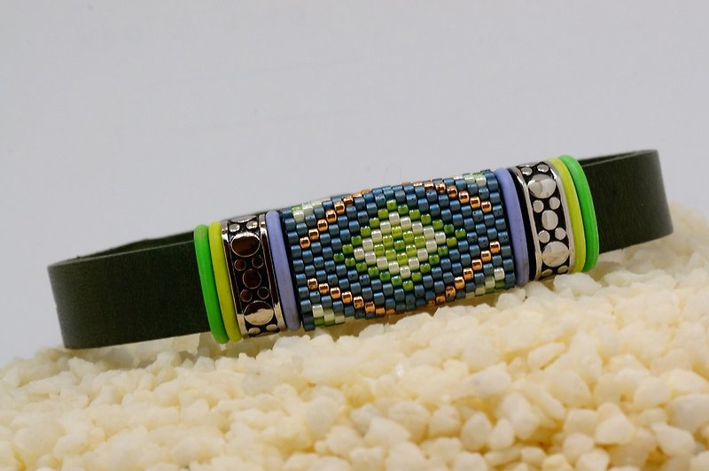 Aiko Beads Leather Bracelet - Bracelets - Genuine Leather Green