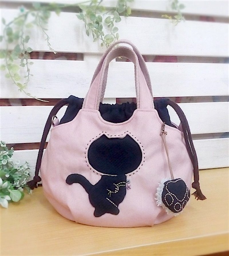 Wonderland22 Dropped Handbag (Walking Cat) | - Messenger Bags & Sling Bags - Cotton & Hemp Pink