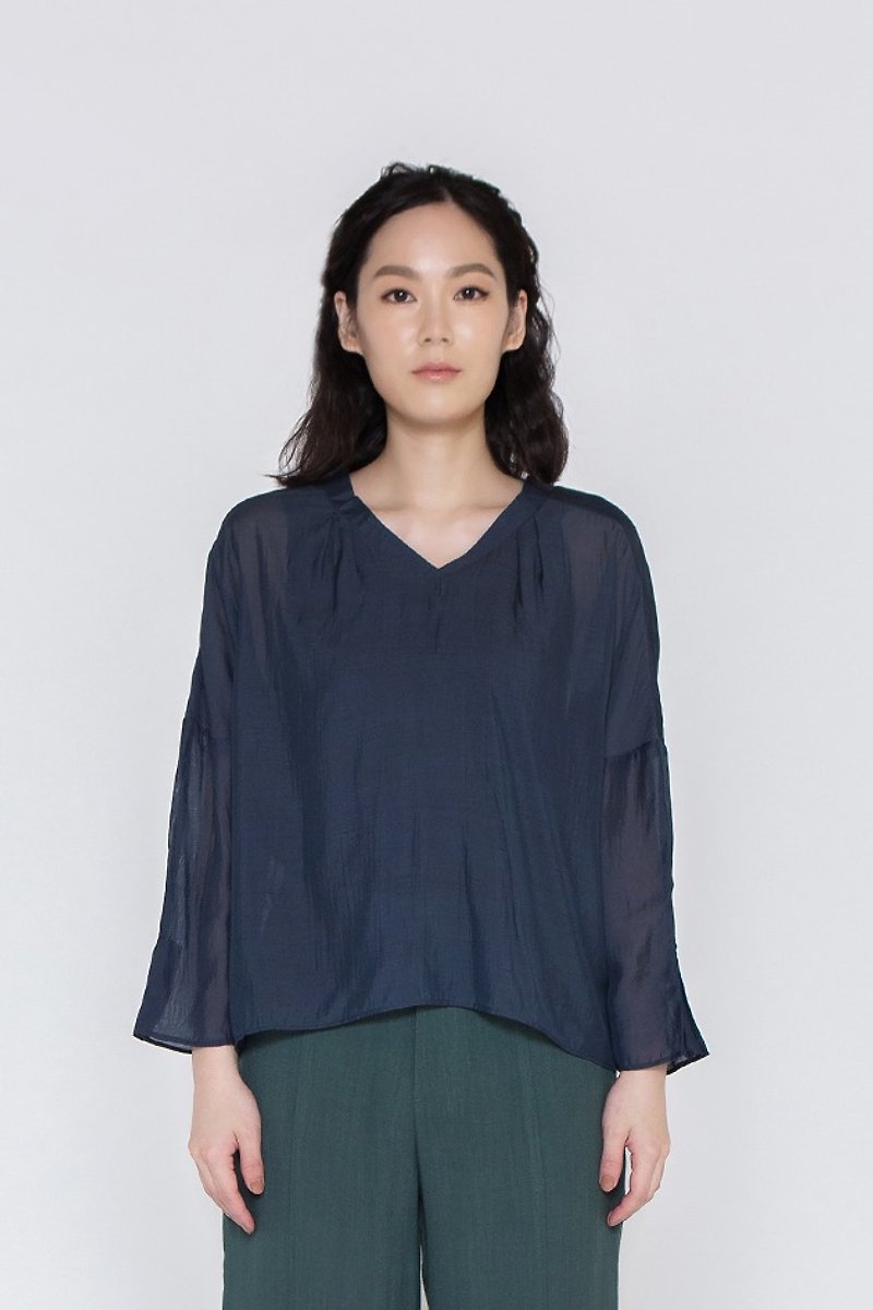 Emmanuel Caprice One Fine Reverie Blouse silk blouse Navy - เสื้อผู้หญิง - ผ้าฝ้าย/ผ้าลินิน 