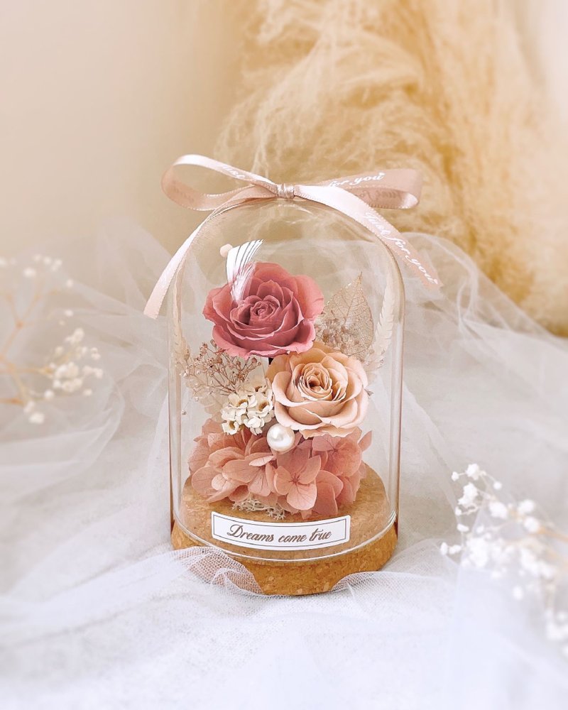 Preserved flower glass cup-dried rose color l Preserved flower glass cup Japanese rose dried flower cup - ช่อดอกไม้แห้ง - พืช/ดอกไม้ สึชมพู