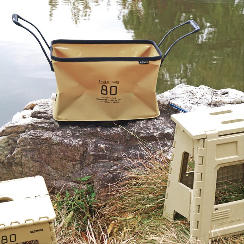 [Japan SLOWER] Waterproof long-handled storage basket 35L (three colors available) - ชุดเดินป่า - ยาง หลากหลายสี