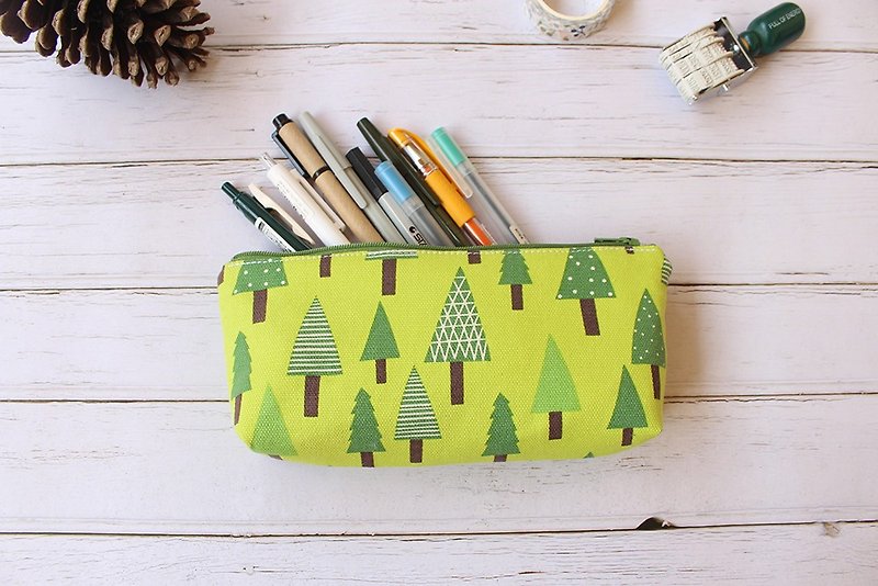 Forest small tree pencil case (middle) / storage bag pencil case cosmetic bag - กล่องดินสอ/ถุงดินสอ - ผ้าฝ้าย/ผ้าลินิน สีเขียว