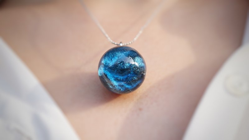 Walnut Blue Eyeball Charm - Necklaces - Wood Blue