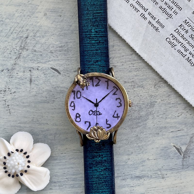 凝望蓮花的青蛙款手錶M淡紫色 - 女錶 - 其他金屬 紫色