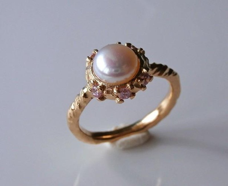 パールとピンクの石のリング - 戒指 - 其他金屬 